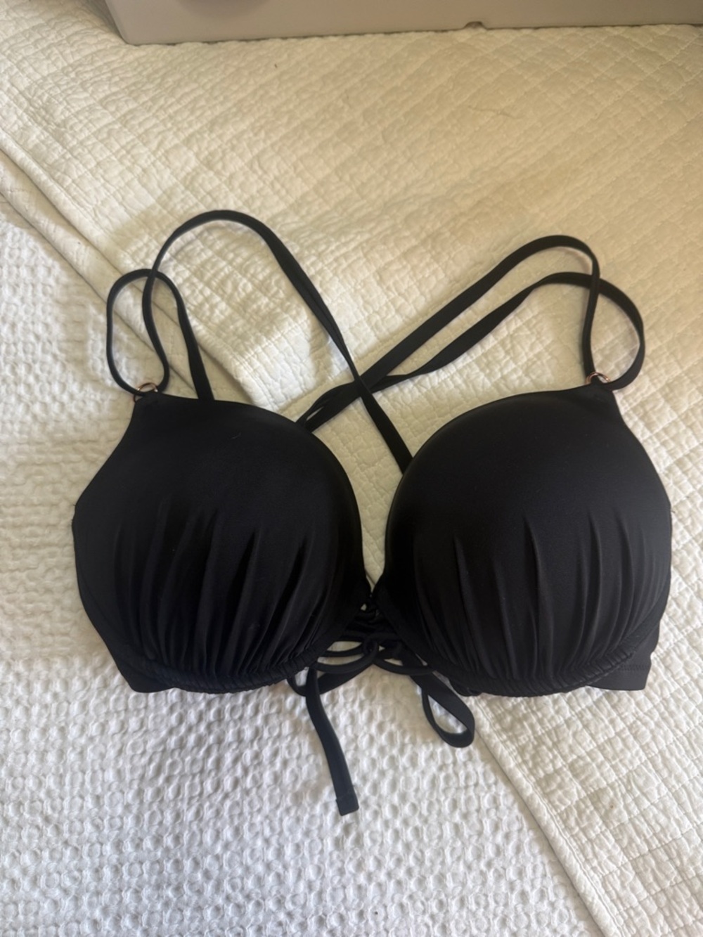 Shade & Shore Black Lace-Up Crisscross Push-Up Bikini Top